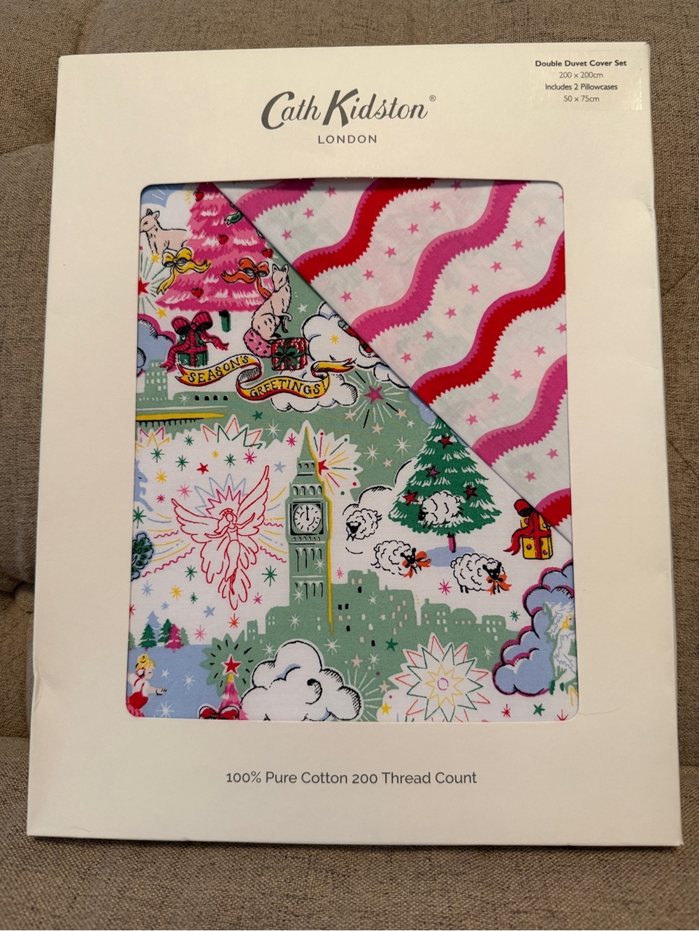 NWT Cath Kidston London “A Christmas Sky” Double Duvet Cover Set